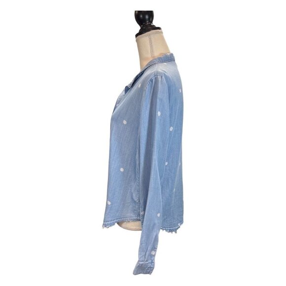 Anthropologie Cloth & Stone M Long Sleeve Button Down Chambray Polka Dot - Picture 2 of 8